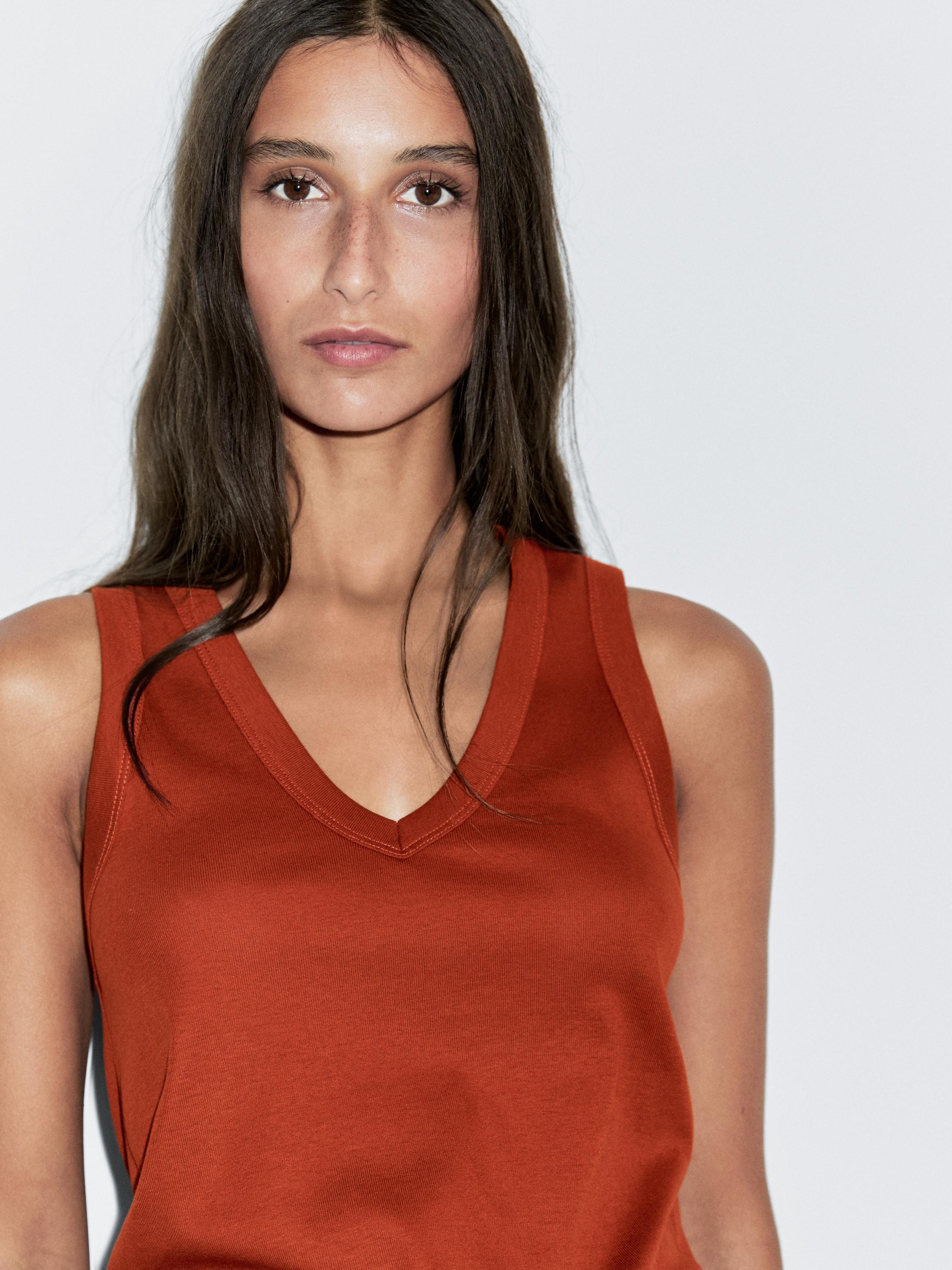 100% cotton strappy V-neck T-shirt